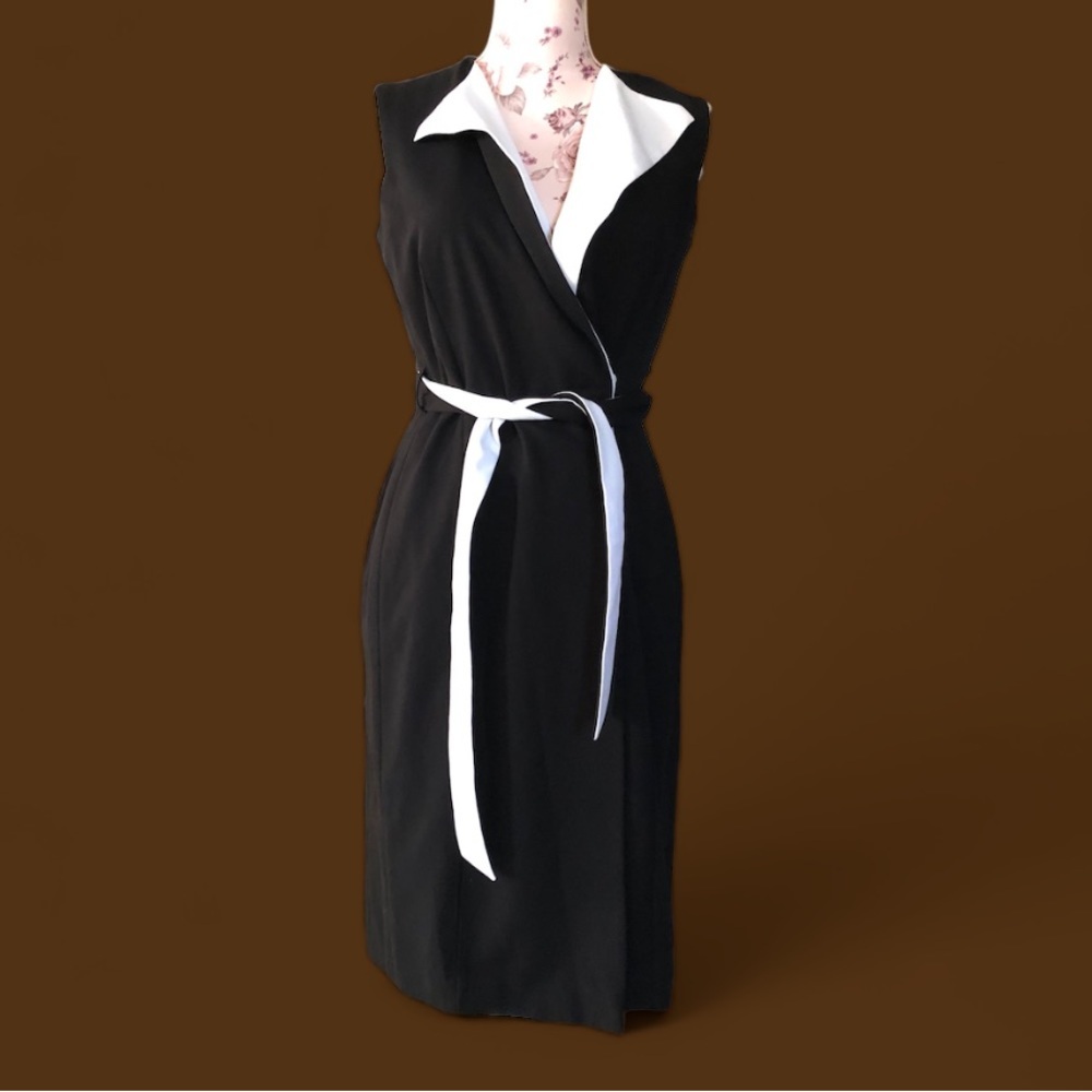 Calvin Klein Women's Belted Wrap Colorblocked Dress - Picture 5 of 6